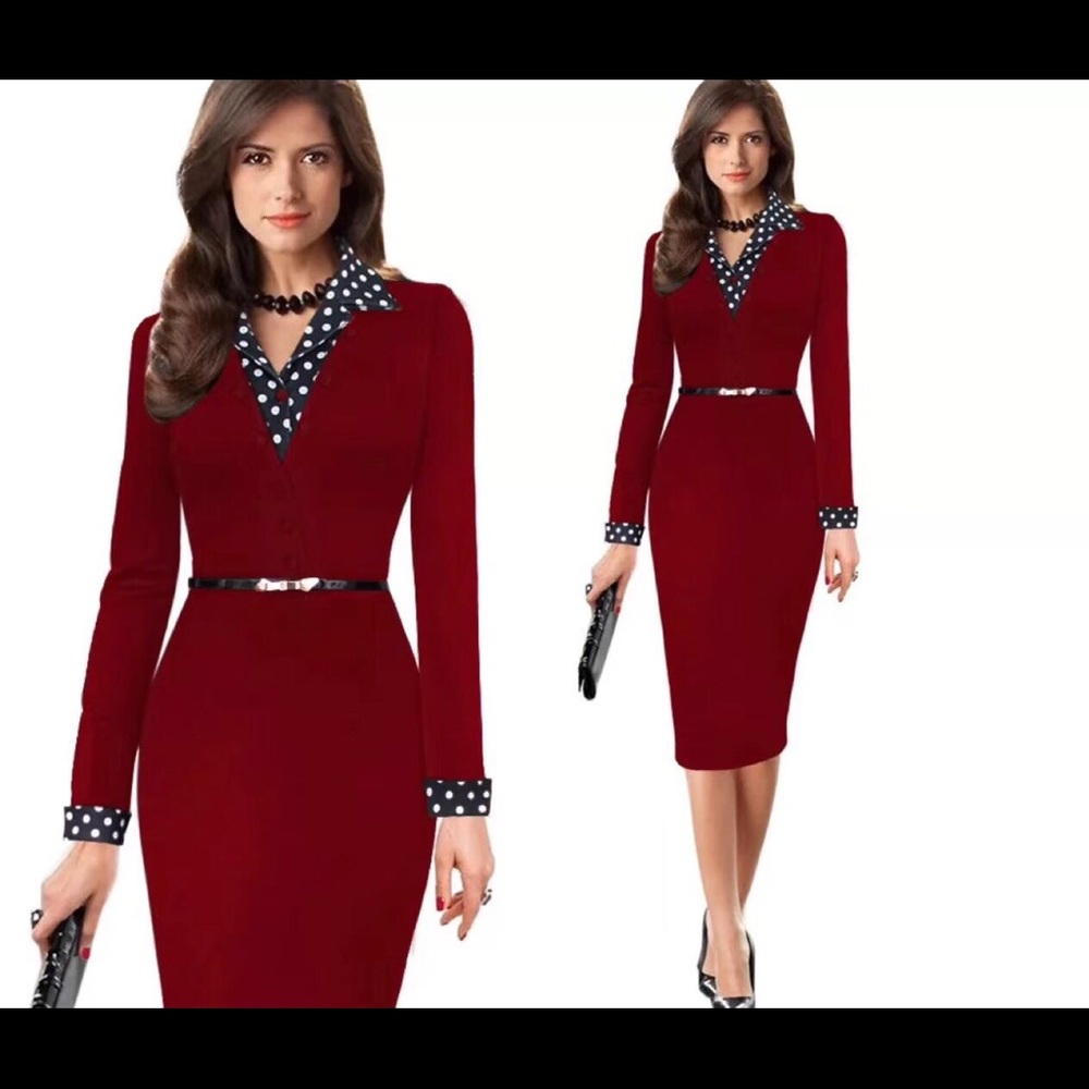 LUNAJANY Women Polka Dot Long Sleeve Dress